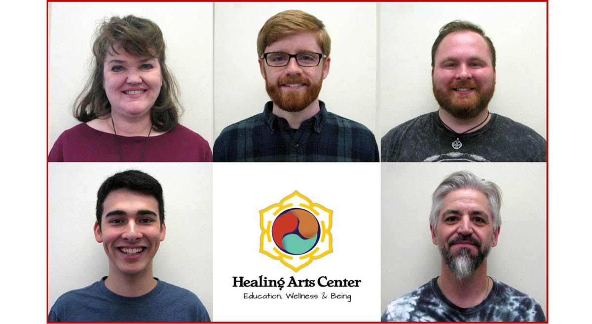 photos of the 5 graduates being inducted into the Order of Twin Hearts, along with the Healing Arts Center logo